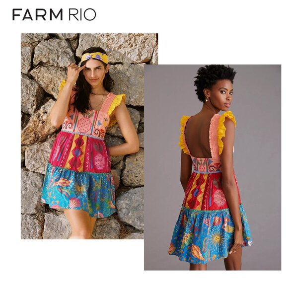 NEW NWT FARM RIO ANTHROPOLOGIE Dress Colorblock Stitch Cotton Sundress Size SM - Picture 4 of 10